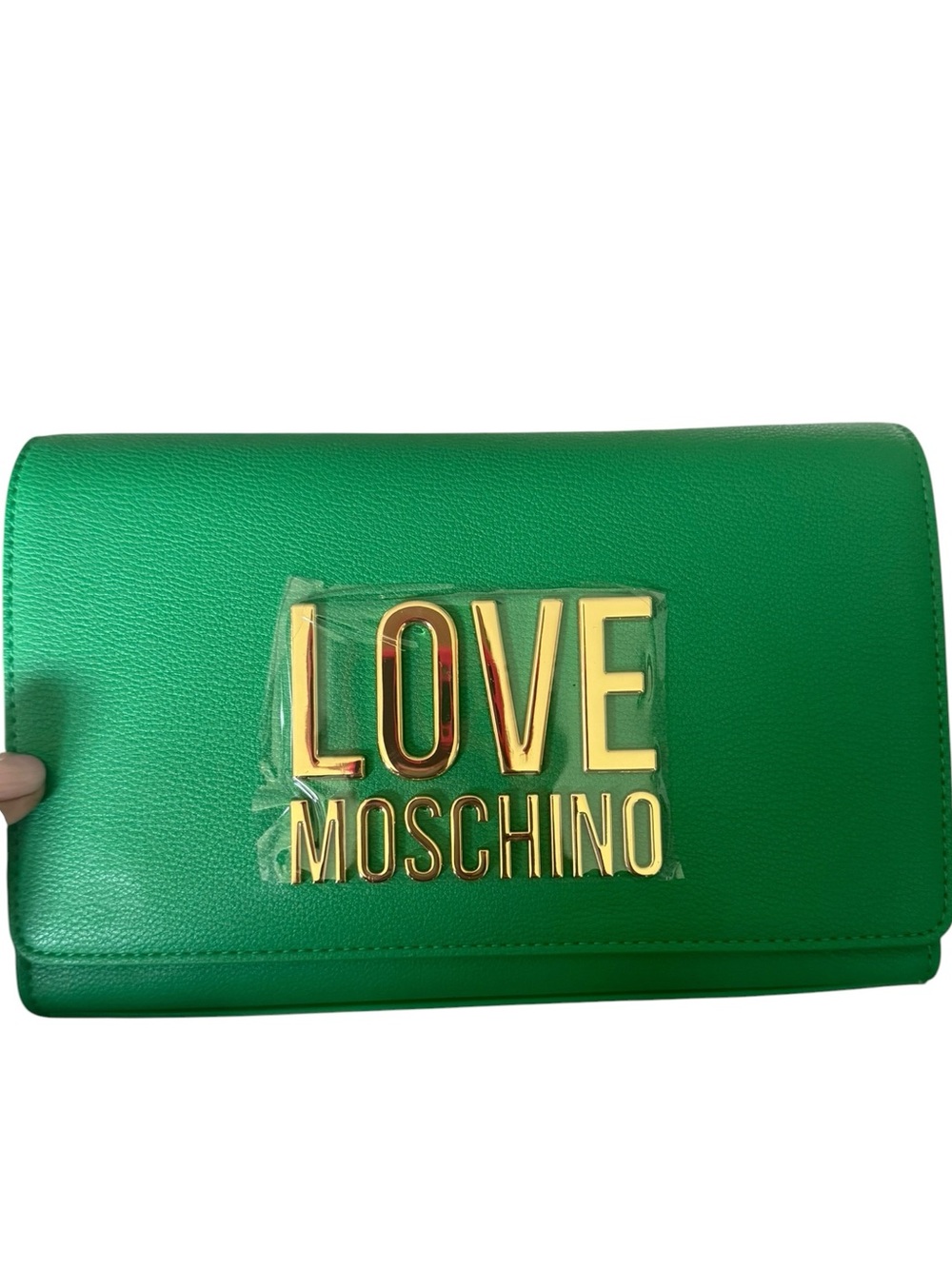 Love Moschino Green Crossbody Clutch Bag Gold Logo Chain Strap NWT
